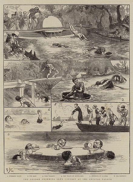 The London Swimming Club Contest at the Crystal Palace (engraving)