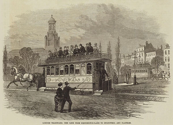 London Tramways, the Line from Kennington-Lane to Stockwell and Clapham (engraving)