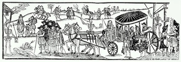 Londoners fleeing to the country to avoid the Plague, 1630 (woodcut) (see also 87203)