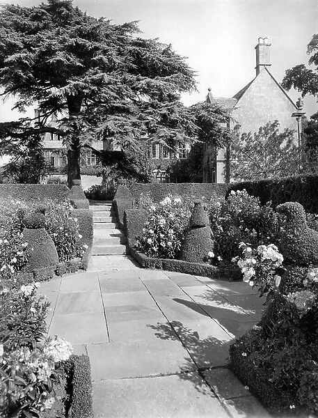 Looking towards the house from the enclosed phlox garden on the south side, Hidcote Manor, from The English Manor House (b / w photo)