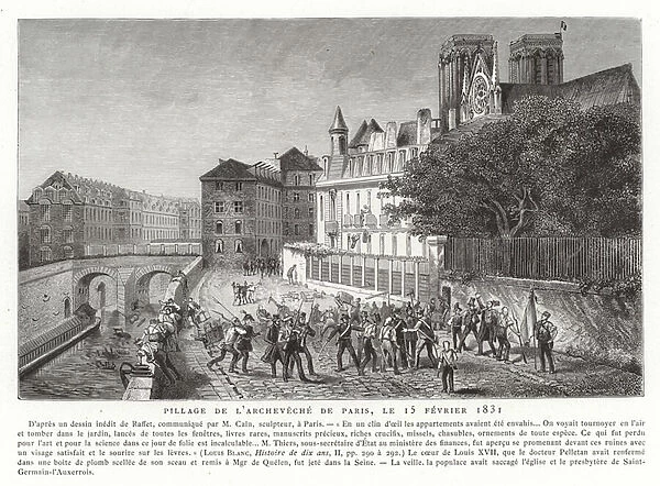Looting of the palace of the Archbishop of Paris, 15 February 1831 (engraving)