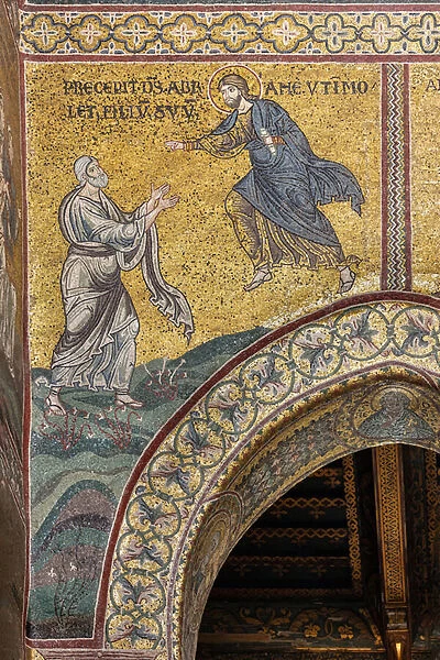 The Lord orders Abraham to sacrifice Isaac, Byzantine mosaic, Old Testament cycle-Abraham, XII-XIII century (mosaic)