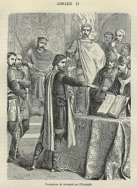 Lotharia II (825-869) gave the oath on the gospel before Pope Adrien II (792-872