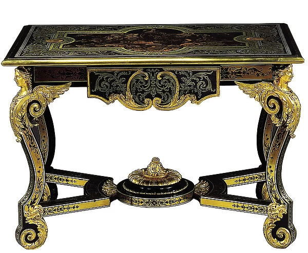 Louis XIV centre table, c. 1685 (ormolu, ebony, blue-stained horn, brass, pewter