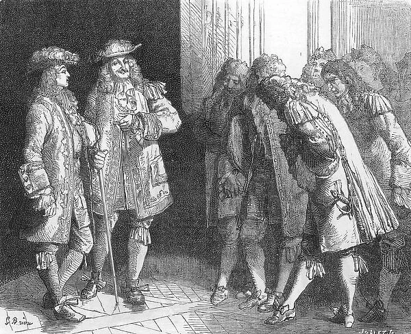 Louis XIV proclaiming duc d Anjou King of Spain, War of Succession, 1700 (engraving)