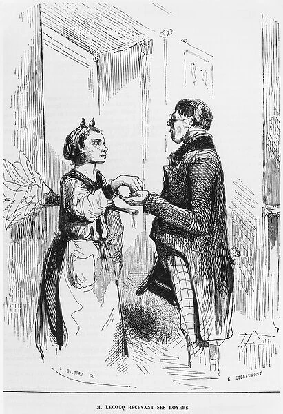 M. Lecocq getting his rents, engraved by Charles Gilbert (19th century