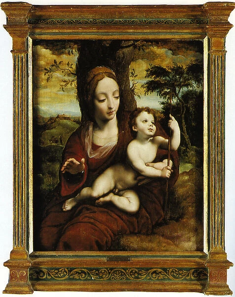 The Madonna and Child in a landscape (oil on panel)