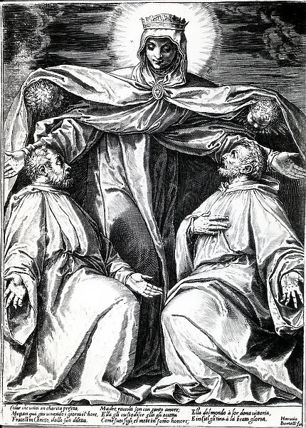 Madonna Protecting Two Members of a Confraternity, print made by Horatio Bertelli