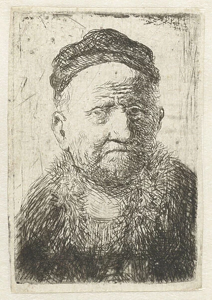Man (Rembrandts father?) in skull cap (etching)