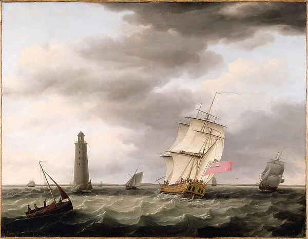A Man of War passing the Eddystone Lighthouse, c. 1773 (oil on canvas)