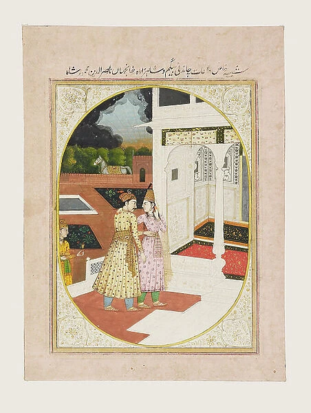 Man and a woman in a palace, 19th century (gouache with gold on paper)