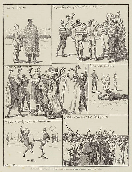The Maori Football Team, First Match at Richmond, 3 October, against the Surrey Club (engraving)