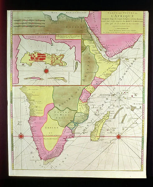 Map of the Countries of Africa, including a detail of the Fortress of Mozambique, Portuguese, c.1700