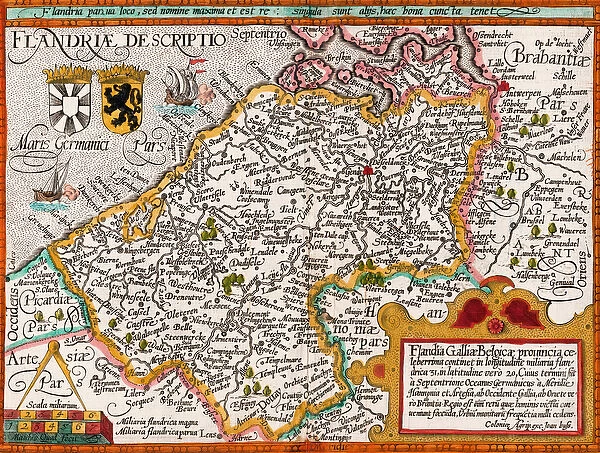 Map of Flanders, after cartographer Matthias Quad from his Fasciculus Geographicus