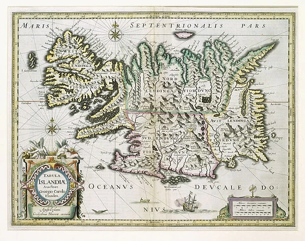 Map of Iceland (colour engraving)