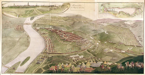 Map illustrating the Capture of Buda, 1686 (colour engraving)