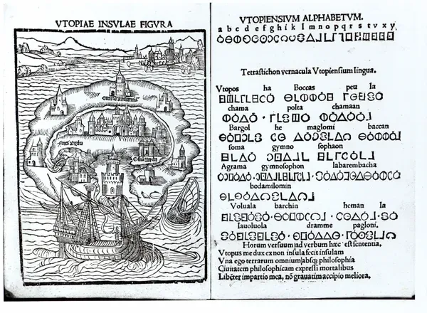 English School, 16th century Map of Utopia Print Art