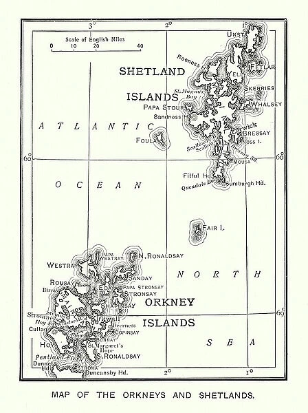 Map of the Orkneys and Shetlands (b / w photo)