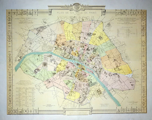 Map of Paris in 1789, 1887 (colour litho)