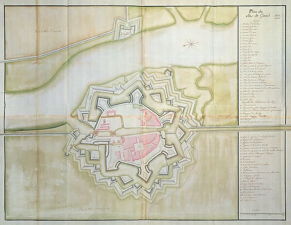 Map of Sas van Gent, Netherlands, 1747 (pen, ink & w  /  c on paper)