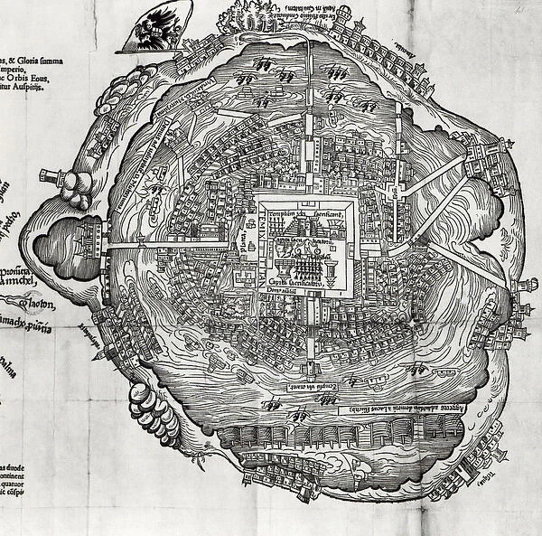 Map of Tenochtitlan from Praeclara Ferdinandi Cortesii de Nova Maris Oceani