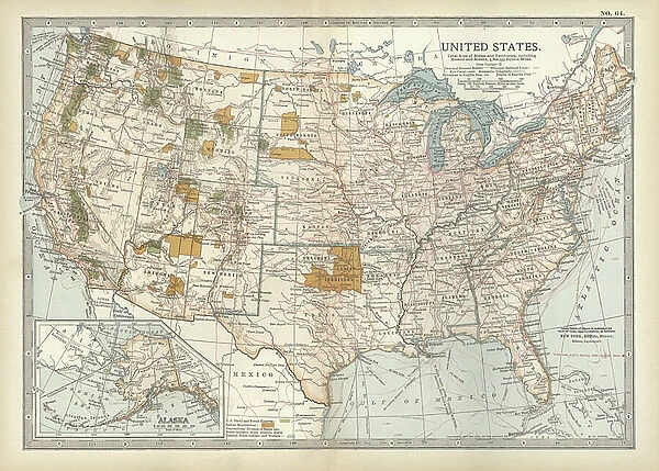 Map of the United States with inset of Alaska, c.1900 (engraving)