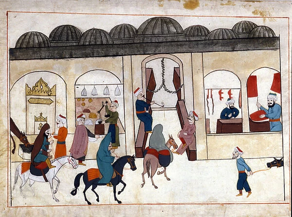 A march from Constantinople. Miniature from 'Turkish Memorials'