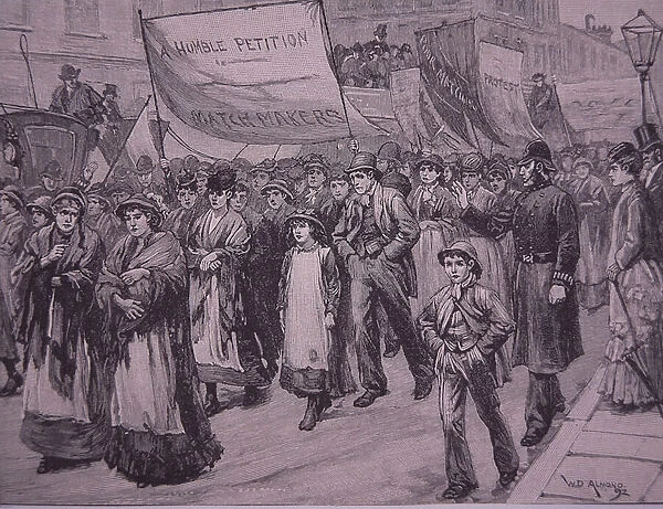 March of London matchmakers protesting against halfpenny tax on every box of matches, 1871 (wood engraving)