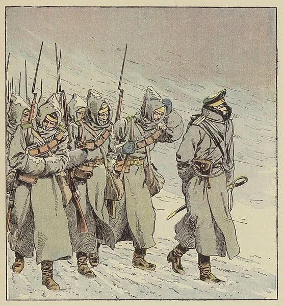 Marche forcee de l infanterie russe en Mandchourie (colour litho)