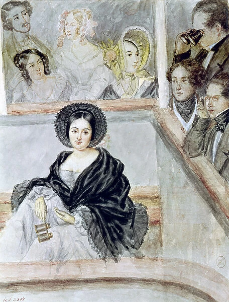 Marie Duplessis (1824-47) at the Theatre (w  /  c on paper)