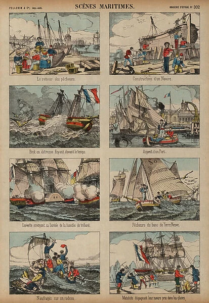 Maritime scenes (coloured engraving)