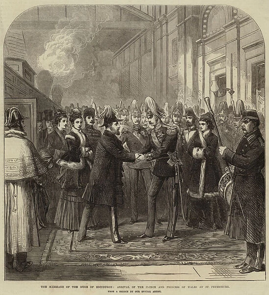 The Marriage of the Duke of Edinburgh, Arrival of the Prince and Princess of Wales at St Petersburg (engraving)