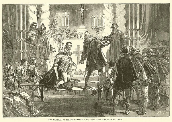 The Marshal of Poland demanding the Oath from the Duke of Anjou (engraving)
