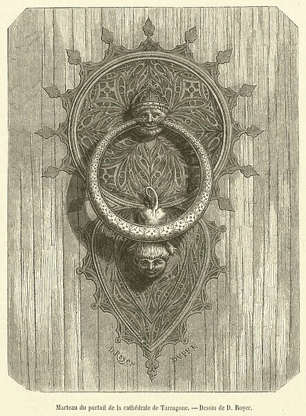 Marteau du portail de la cathedrale de Tarragone (engraving)