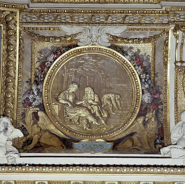 May (1667 - 1677). Medallion by Jacques Gervaise (1622 - 1670). Ceiling of the Galerie d'Apollon at the Musee du Louvre in Paris