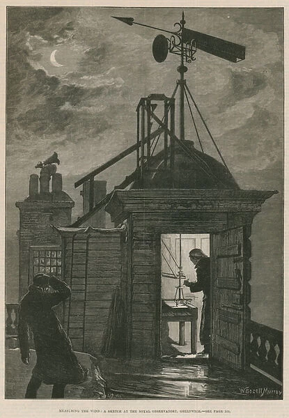 Measuring the wind; A sketch at the Royal Observatory, Greenwich (engraving)