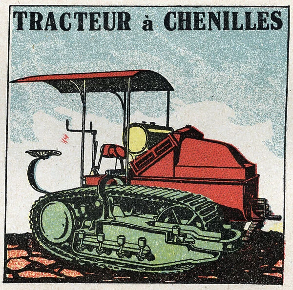 Mechanical traction: tracked tractor. Anonymous illustration of 1925. Private collection