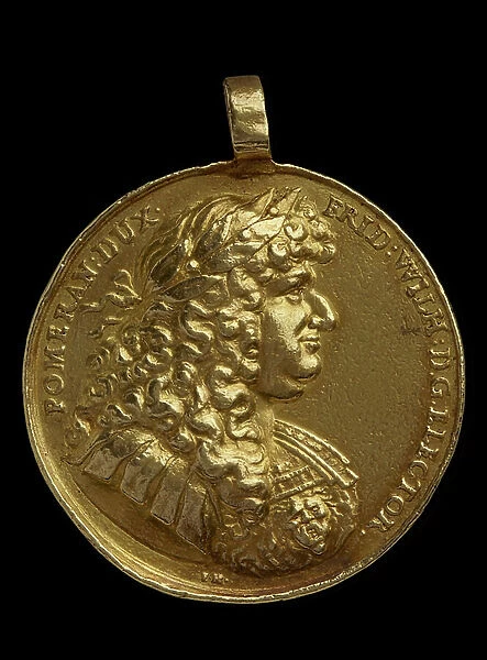 Medal awarded to Elias Ashmole - showing Laureate bust of Friedrich Wilhelm of Pomerania, Elector of Brandenburg, right, wearing cuirass, 17th century (gold)