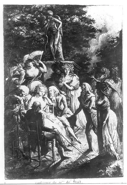 Meeting with Madame de Stael (1766-1817) (engraving) (b  /  w photo)