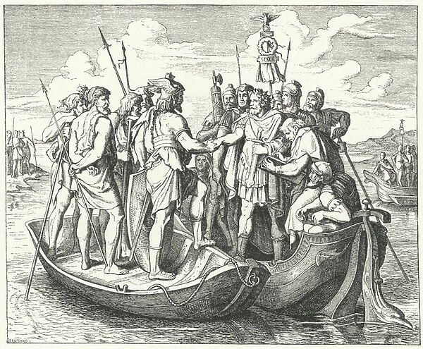 Meeting of the Roman Emperor Valens and the Visigothic King Athanaric on the Danube, 369 (engraving)