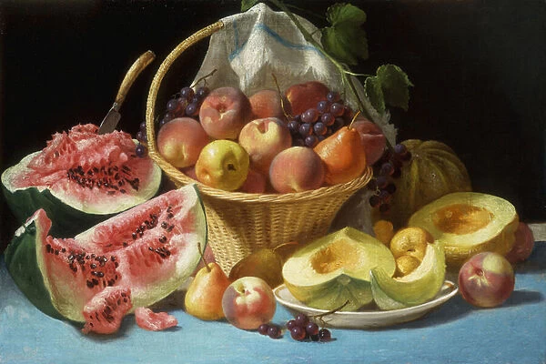 Melons, Peaches and Grapes, (oil on canvas)