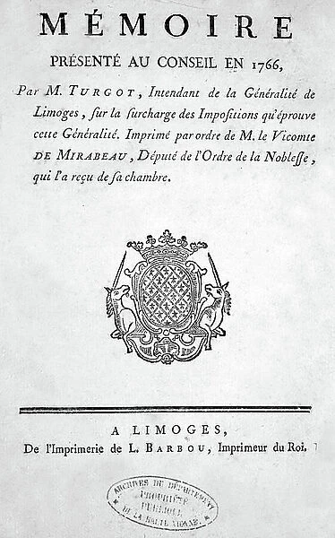 memo presented by Turgot in 1766, when he was paymaster of the Generalite de Limoges