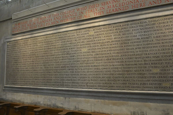 Memorial to the members of New College, Oxford, who lost their lives during World War I