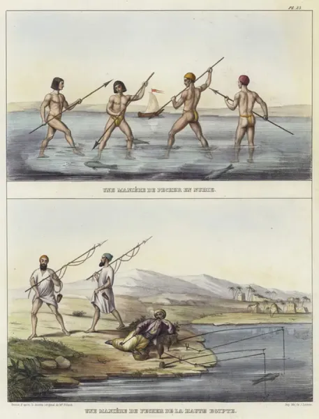 Methods of Fishing in Nubia and Egypt Colour Litho Art