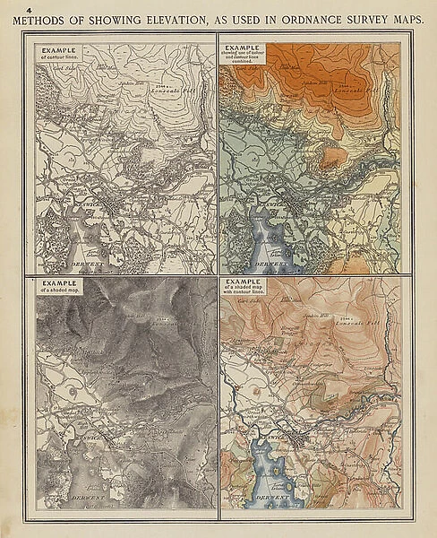 Methods of showing Elevation, as used in Ordnance Survey Maps (colour litho)