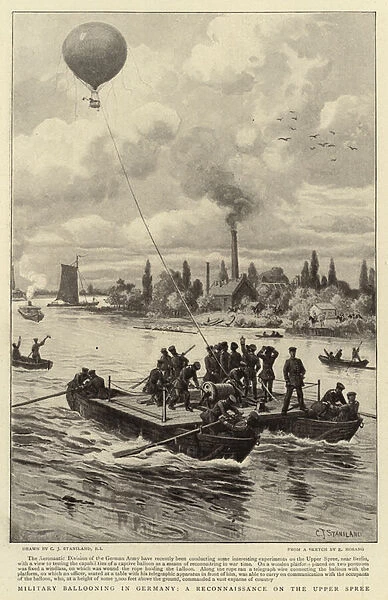 Military ballooning in Germany, a reconnaissance on the Upper Spree (litho)
