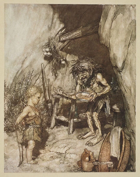 Mime and the infant, illustration from Siegfried and the Twilight of the Gods