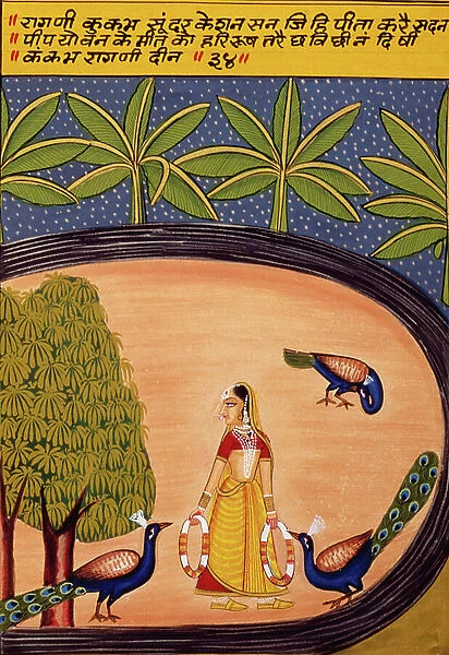 Miniature Painting on Paper, Ragini Kukumb, Nathdwara School