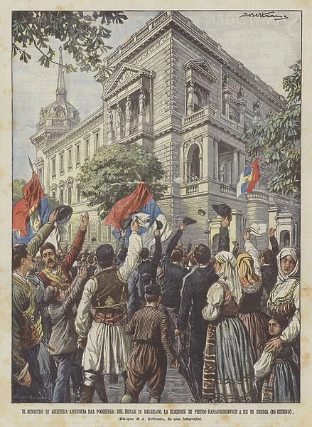 The Minister of Justice Announces the Election of Peter from the Poggiuolo Del Konak in Belgrade... (colour litho)