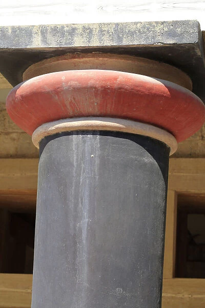 Minoen archeological site of Knossos. Detail of a column of the Hall of the double axes